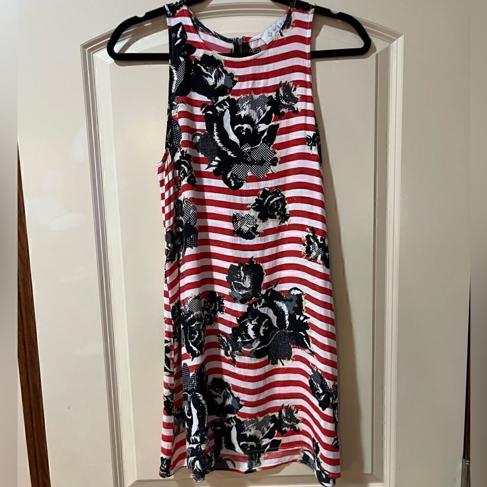 WAYF Striped Floral Shift Dress Red White Women’s Size Small